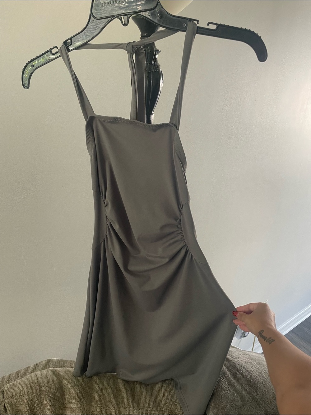 SHEIN Gray Sleeveless Ruched Mini Dress
